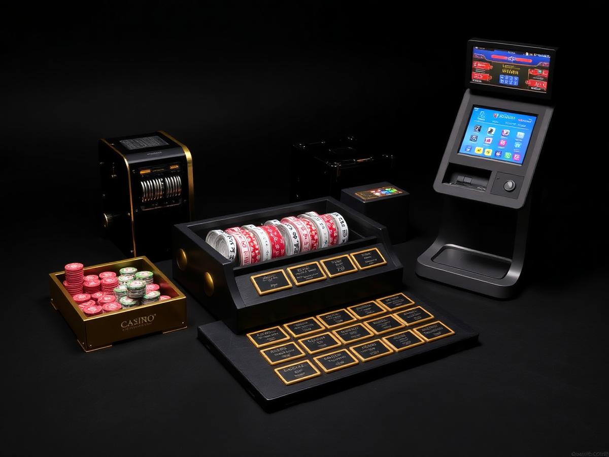 Casino operations equipment including a card shuffler, chip tray and cage terminal